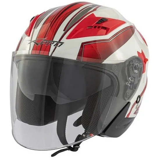 Скутер каска APRO YORK WHITE/RED с антинадраскващ визьор и удобен интериор