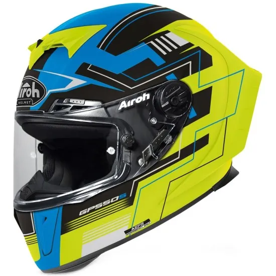 AIROH GP550 S CHALLENGE BLUE/YELLOW MATT – мото каска с 8 вентилационни отвора и Pinlock система