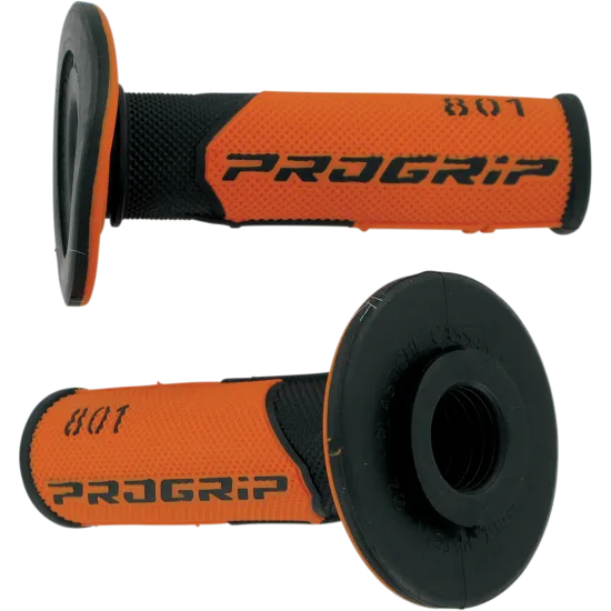 Оранжево-черни мотокрос ръкохватки PROGRIP 801 с вафлена текстура, диамантени елементи и защитни фланци