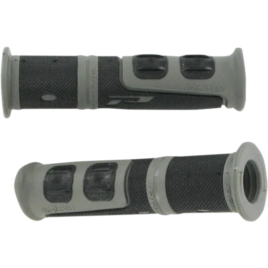 Сиво-черни PROGRIP 964 EVO ръкохватки с диамантен релеф, двойни предпазни накрайници и маркировка 964 EVO върху сивата част