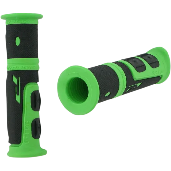 Зелено-черни мотокрос ръкохватки PROGRIP 964 с текстурирана повърхност, вентилационни отвори и контрастни зелени акценти