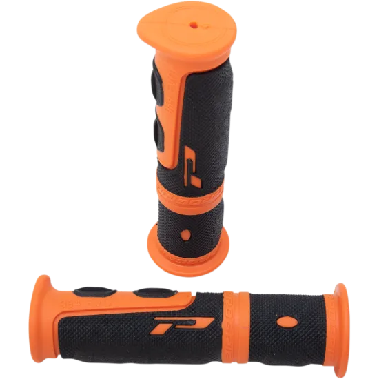 PROGRIP 964 мотокрос ръкохватки в оранжево-черна комбинация с рельефна повърхност, видими канавки за сцепление и оранжева проникваща част