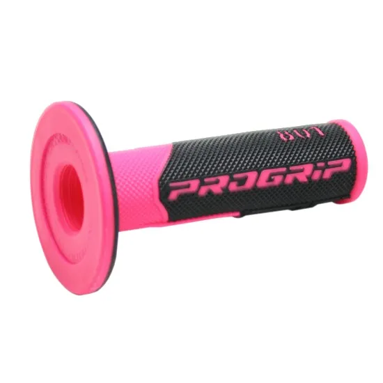Мотокрос ръкохватки PROGRIP 801 с флуоресцентно розово-черен цвят, рифлена повърхност и двойна плътност материал