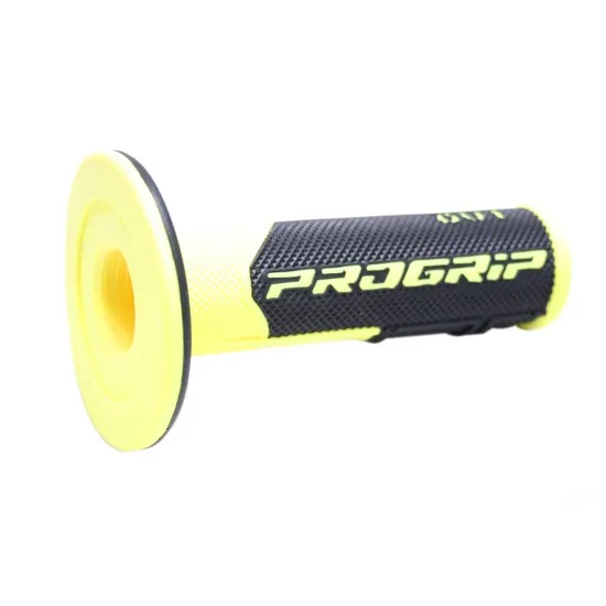 Неоново жълта мотокрос ръкохватка PROGRIP с черен диамантен релеф, лого на марката и технология double density