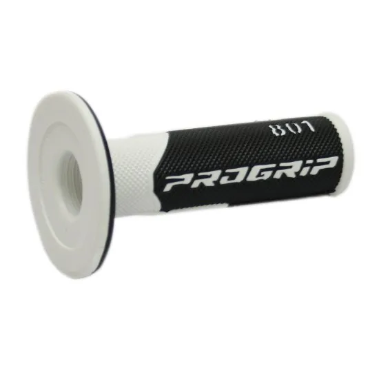 Бяла мотокрос ръкохватка PROGRIP 801 с черни текстурирани секции, лого на марката и номер модел
