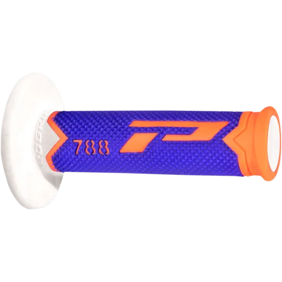 Мотокрос ръкохватка PROGRIP 788 в оранжево, синьо и бяло с диамантена текстура на сините участъци и гладка оранжева повърхност