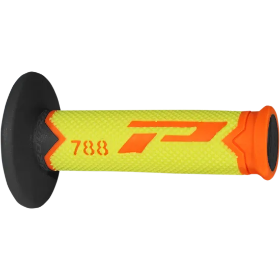 Жълта мотокрос ръкохватка PROGRIP 788 с оранжеви акценти, диамантен релеф и черни крайни секции