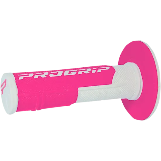 Мотокрос ръкохватки PROGRIP в бяло и флуоресцентно розово с релефна повърхност и лого на марката