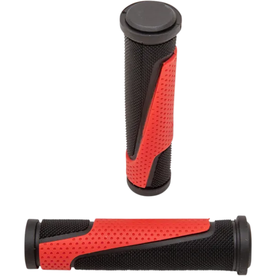 Черно-червени ръкохватки PROGRIP 807 с релефна текстура, показани от различни ъгли - една изправена и една легнала