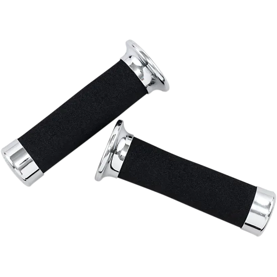 Двойка черни мото ръкохватки PROGRIP 860 BIG CRUISER с матова текстурирана повърхност и хромирани алуминиеви капачки на двата края