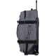 Сив меланжов сак OGIO RIG 9800 Dark Static с черна телескопична дръжка, големи колела и множество джобове, показан отворен с червена вътрешност и мотоекипировка вътре