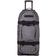 Сив меланжов сак OGIO RIG 9800 Dark Static с черна телескопична дръжка, големи колела и множество джобове, показан отворен с червена вътрешност и мотоекипировка вътре