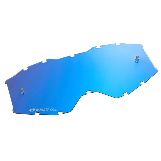 Сменяема плака за детски очила O'NEAL B-10 с преливащо синьо покритие Radium Blue, градиент от тъмносиньо до светлосиньо, с пластмасови щипки за закрепване и маркировка Made in Italy