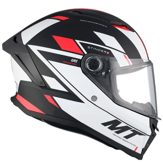 MT STINGER 2 ZIVZE B5 MATT BLACK/WHITE/RED каска с визьор и модерен дизайн в черно, бяло и червено