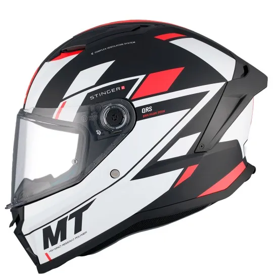 MT STINGER 2 ZIVZE B5 MATT BLACK/WHITE/RED каска с визьор и модерен дизайн в черно, бяло и червено