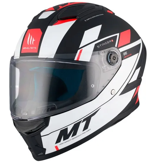 MT STINGER 2 ZIVZE B5 MATT BLACK/WHITE/RED каска с визьор и модерен дизайн в черно, бяло и червено