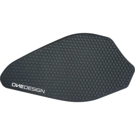 Черен страничен протектор за резервоар с хексагонална текстура и лого OneDesign, монтиран на синя Yamaha R3
