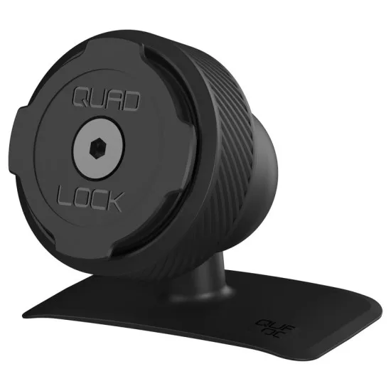 Черна магнитна стойка QUAD LOCK MAG Dashboard Mount с текстуриран корпус, централен магнитен механизъм и стабилна противоплъзгаща база