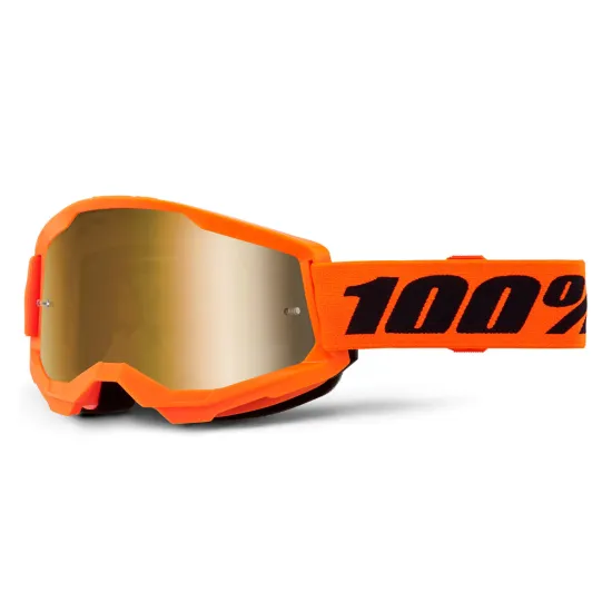 Мотокрос очила 100% STRATA2 NEON ORANGE - MIRROR TRUE GOLD 24 - Мотокрос очила от марка 100%