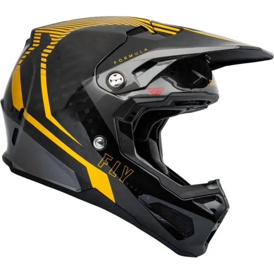 Мотокрос каска FLY RACING Formula Carbon Tracer Helmet - Gold/Black - каска с 12K карбонова коруба и AIS технология