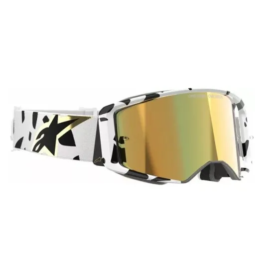Мотокрос очила Alpinestars Supertech Corp White/Gold Mirror-Gold – антифог очила с огледална златна плака и UV защита