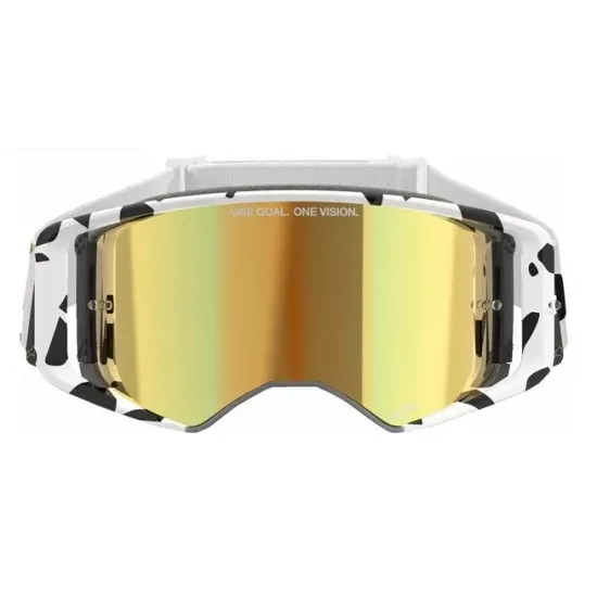 Мотокрос очила Alpinestars Supertech Corp White/Gold Mirror-Gold – антифог очила с огледална златна плака и UV защита