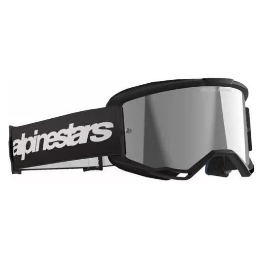 ALPINESTARS VISION 3 WORDMARK – Очилата с 100% UVA защита и комфортна лицева пяна Мотокрос очила ALPINESTARS VISION 3 WORDMARK BLK MIRROR-SIL – Яснота на зрението с антизамъгляваща плака
