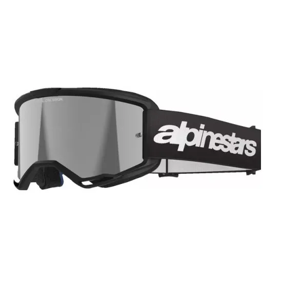 ALPINESTARS VISION 3 WORDMARK – Очилата с 100% UVA защита и комфортна лицева пяна Мотокрос очила ALPINESTARS VISION 3 WORDMARK BLK MIRROR-SIL – Яснота на зрението с антизамъгляваща плака