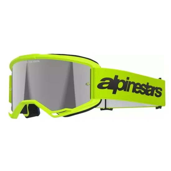 Мотокрос очила ALPINESTARS VISION 3 WORDMARK YLW FLUO MIRROR-SIL – Широко зрително поле и защита от замъгляване