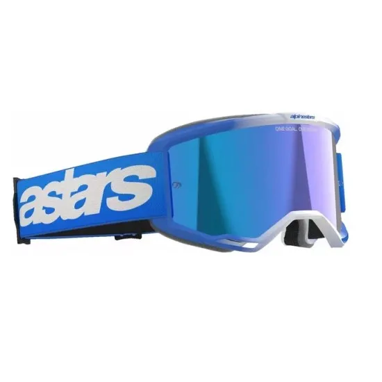 Мотокрос очила Alpinestars Vision 5 Blaze Blue Mirror-Blue – антифог очила с огледална синя плака и UVA защита