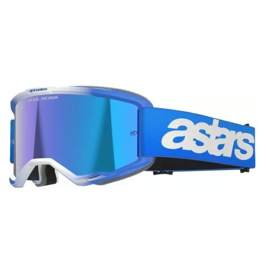 Мотокрос очила Alpinestars Vision 5 Blaze Blue Mirror-Blue – антифог очила с огледална синя плака и UVA защита