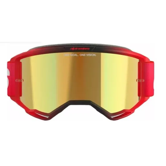 Мотокрос очила Alpinestars Vision 5 Blaze Red Mirror-Gold – антифог очила с огледална златна плака и UVA защита
