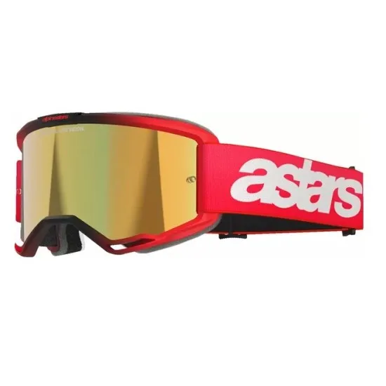 Мотокрос очила Alpinestars Vision 5 Blaze Red Mirror-Gold – антифог очила с огледална златна плака и UVA защита