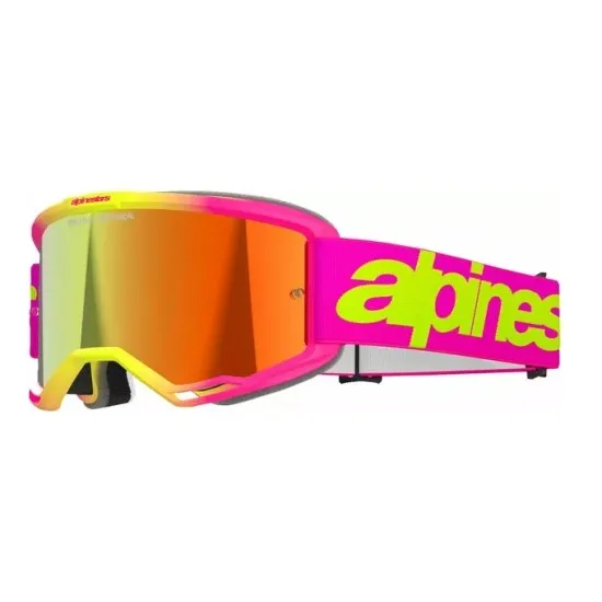 Мотокрос очила ALPINESTARS VISION 5 WORDMARK PNK/YLW MIRROR-RED – Широко зрително поле и защита от замъгляване