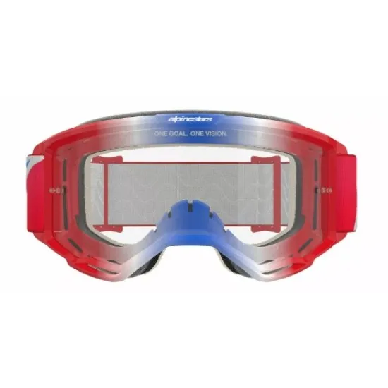 Мотокрос очила Alpinestars Vision 5 Corp Red/White/Blue Clear – с антипотна плака и RAM-AIR система