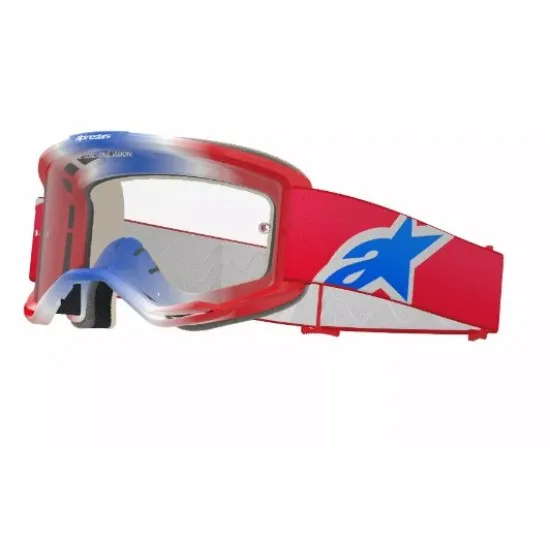 Мотокрос очила Alpinestars Vision 5 Corp Red/White/Blue Clear – с антипотна плака и RAM-AIR система
