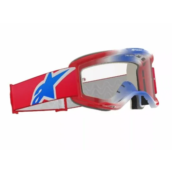Мотокрос очила Alpinestars Vision 5 Corp Red/White/Blue Clear – с антипотна плака и RAM-AIR система