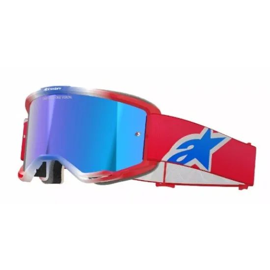 Мотокрос очила Alpinestars Vision 5 Corp Red/White/Blue Mirror-Blue – с огледална синя плака и RAM-AIR система