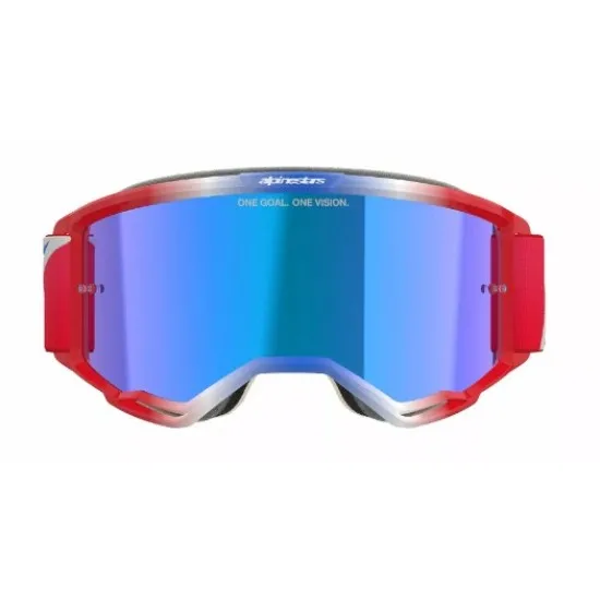 Мотокрос очила Alpinestars Vision 5 Corp Red/White/Blue Mirror-Blue – с огледална синя плака и RAM-AIR система