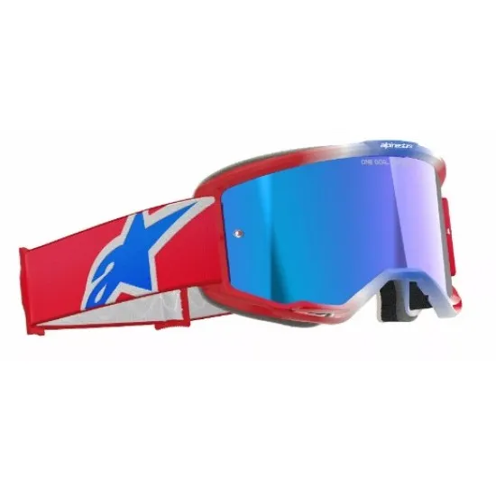 Мотокрос очила Alpinestars Vision 5 Corp Red/White/Blue Mirror-Blue – с огледална синя плака и RAM-AIR система