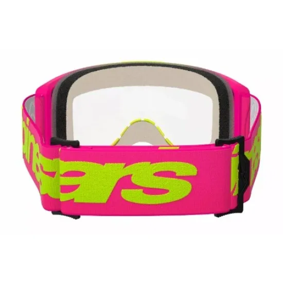 Мотокрос очила Alpinestars Vision 5 Wordmark Pink/Yellow Clear – с антипотна плака и RAM-AIR вентилация