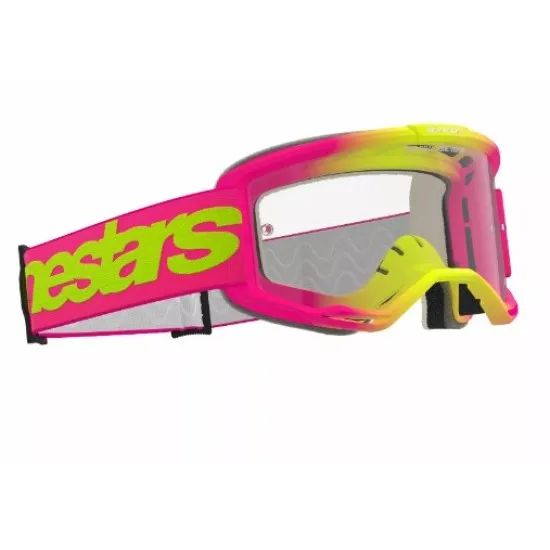 Мотокрос очила Alpinestars Vision 5 Wordmark Pink/Yellow Clear – с антипотна плака и RAM-AIR вентилация