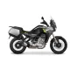 Сребристо-сив Moto Guzzi Stelvio 1000 2024 с монтирани черни SHAD куфари - горен и два странични, показващ пълната 3P система