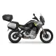 Сив Moto Guzzi Stelvio 1000 със странични куфари SHAD в различни конфигурации - само заден куфар, с два странични куфара и пълен комплект от три куфара