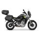 Сив Moto Guzzi Stelvio 1000 със странични куфари SHAD в различни конфигурации - само заден куфар, с два странични куфара и пълен комплект от три куфара
