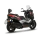 Кафяво-златист Yamaha X-MAX скутер с монтирана черна облегалка SHAD, червени стоп светлини и прозрачно предно стъкло