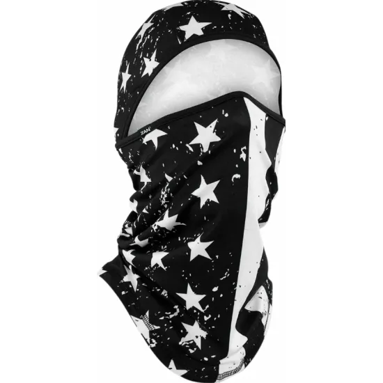 Черна боне ZANheadgear с бели звезди на манекен, показваща многопозиционния дизайн и плоските шевове