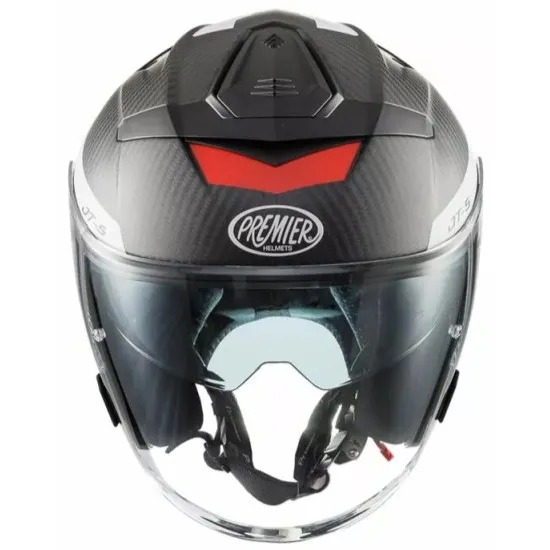 Скутер каска Premier JT5 Carbon MA BLACK/RED – карбонова каска с двоен визьор и вентилация