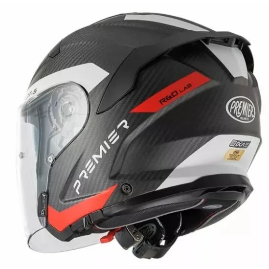 Скутер каска Premier JT5 Carbon MA BLACK/RED – карбонова каска с двоен визьор и вентилация