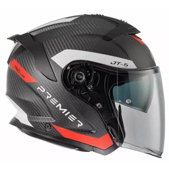 Скутер каска Premier JT5 Carbon MA BLACK/RED – карбонова каска с двоен визьор и вентилация